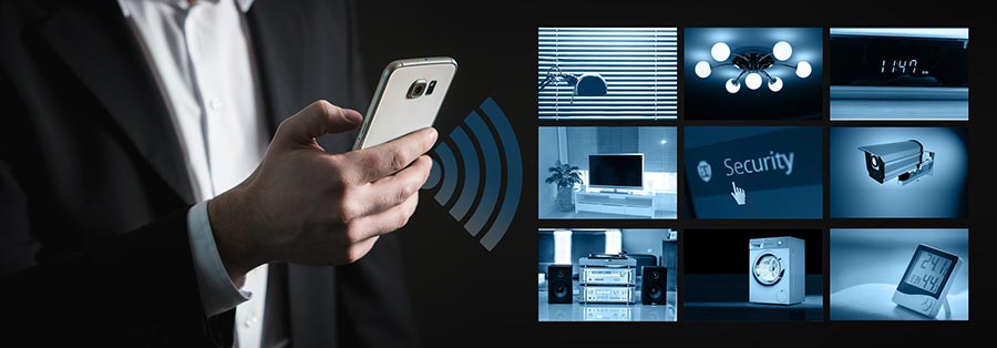 person using their phone to monitor their home